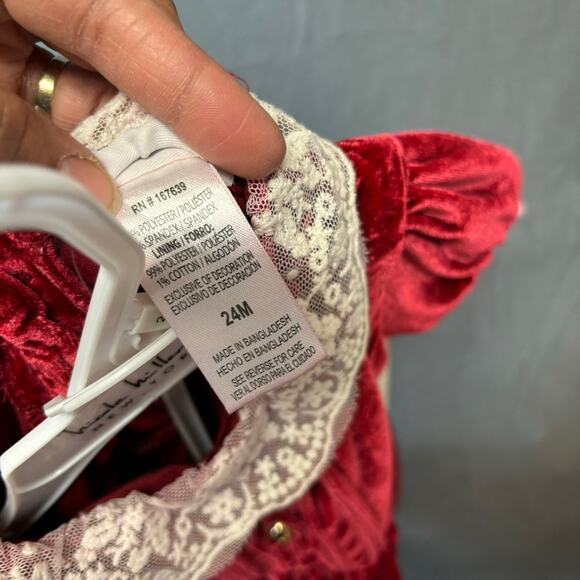 Vintage Deadstock Nicole Miller Christmas Dress Velvet Velour 24M 2 Piece Lace - Picture 12 of 13